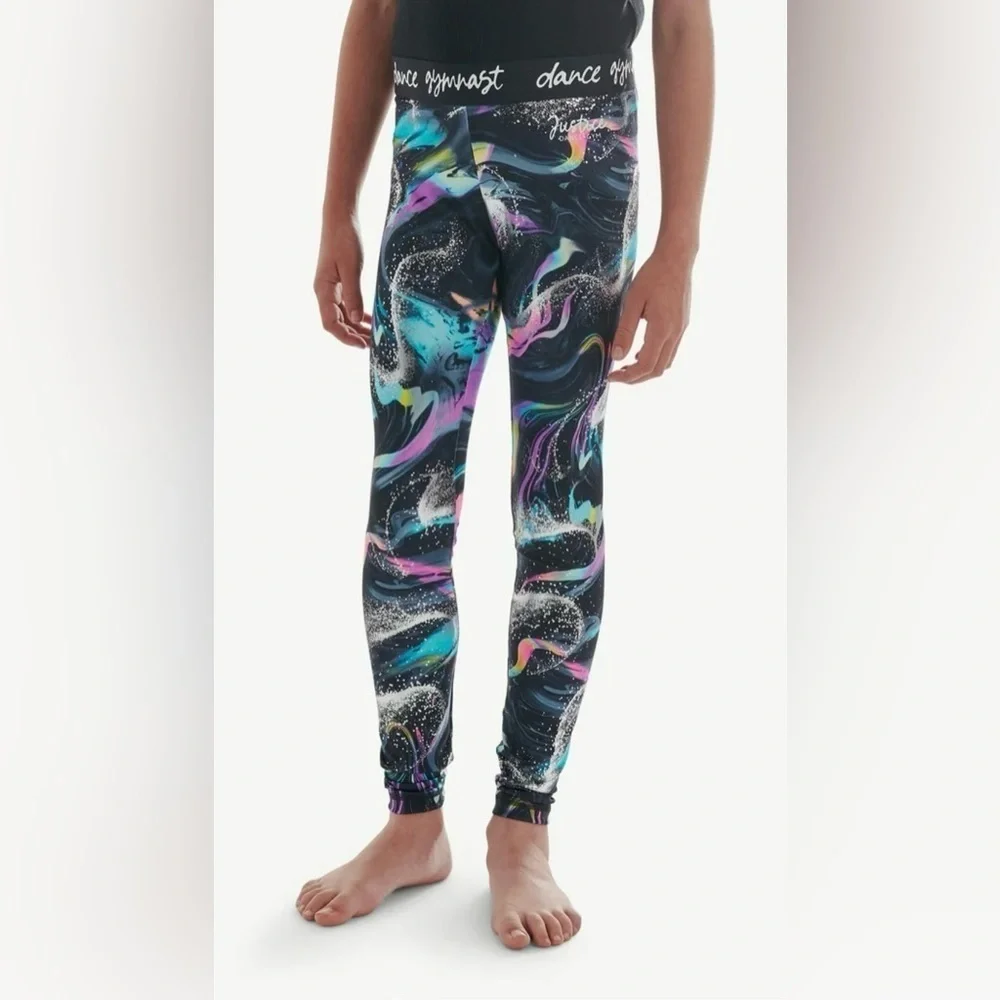 Justice Dance Gym Black and Pink Abstract Leggings